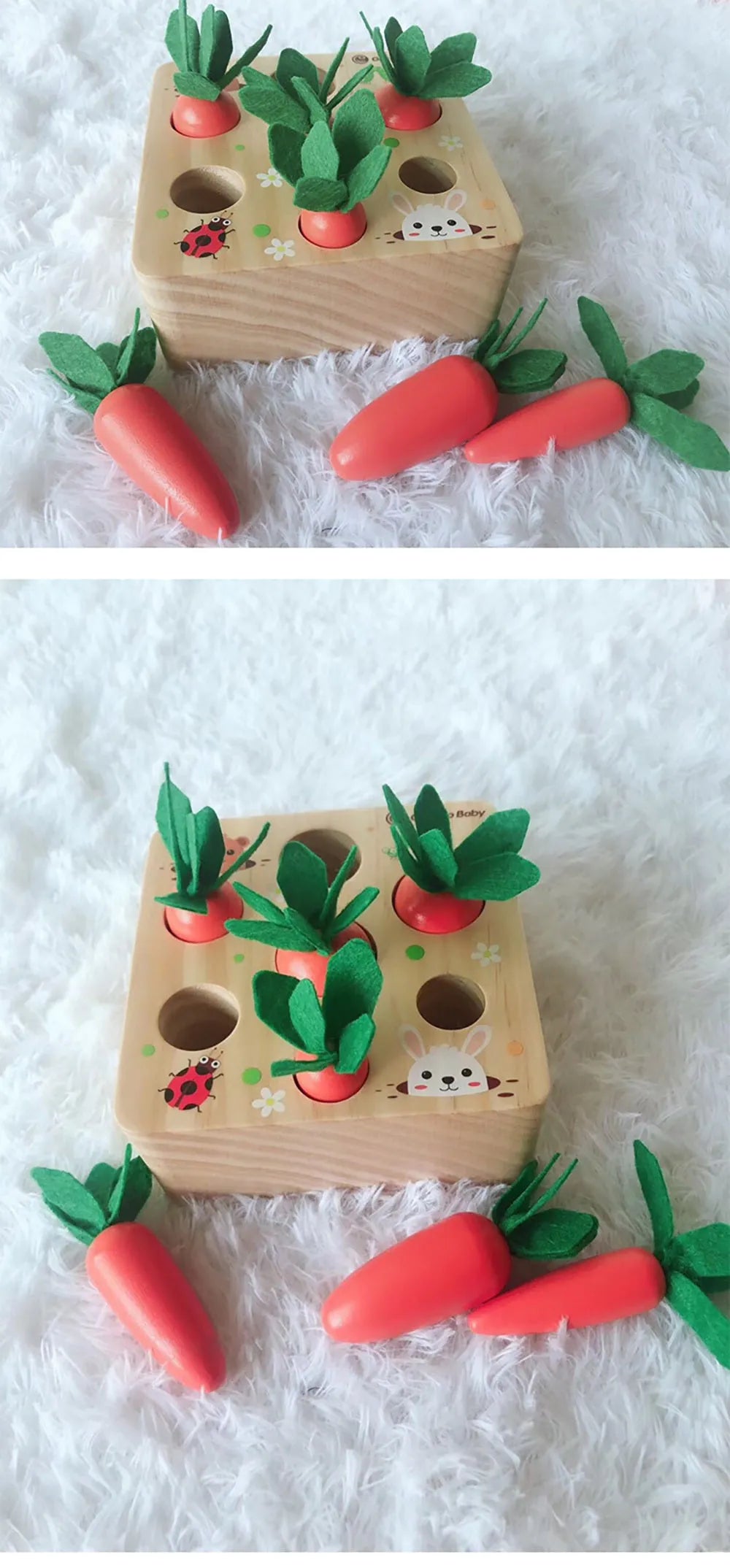 Harvest carrot themed wooden educational toys for 2-4 year olds made from pine wood with safe water paint