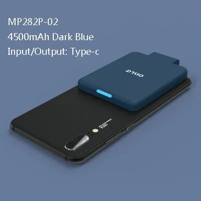 MP282P back clip battery power bank in multiple colours next to a smartphone.