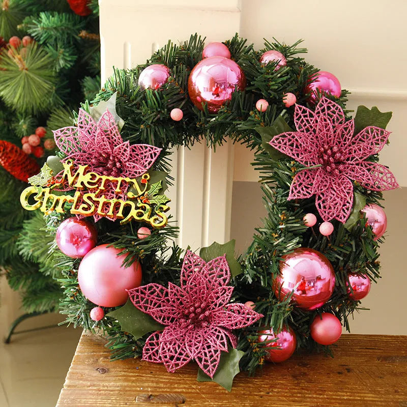 Multicolour plastic Christmas wreath with 30cm diameter for door and wall decoration