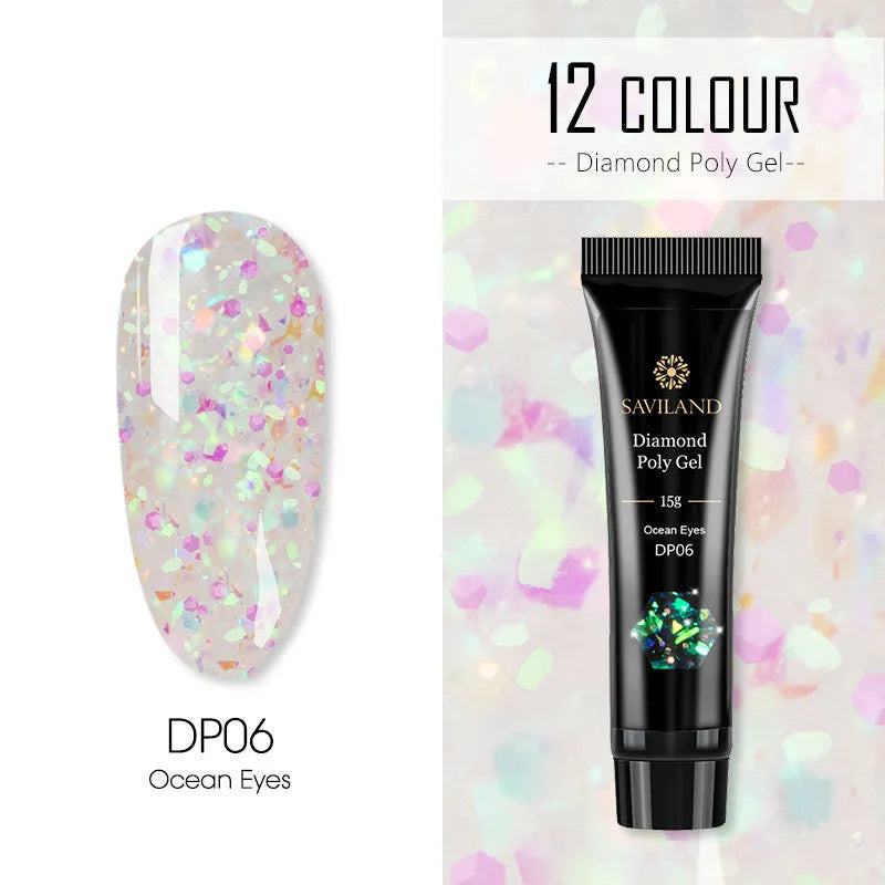 Bright nail polish bottle in colour DP01 with sequin crystal glitter extension glue, 15g resin formula