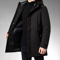 Men's warm polyester cotton-blend long-sleeve crew neck top in black or green, Asian sizes 175 to 195.