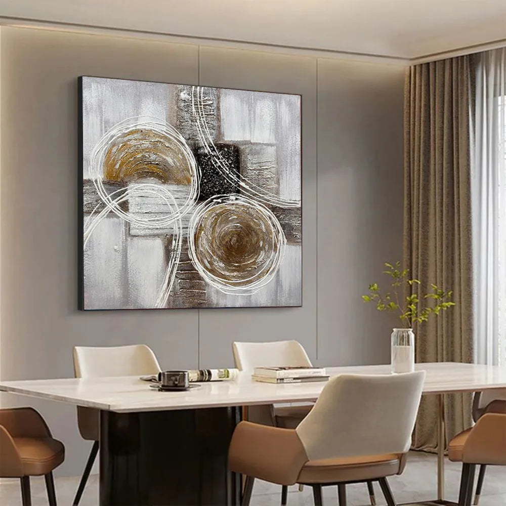 Modern abstract landscape oil painting handmade thick texture brown black square canvas for living room sofa back mural