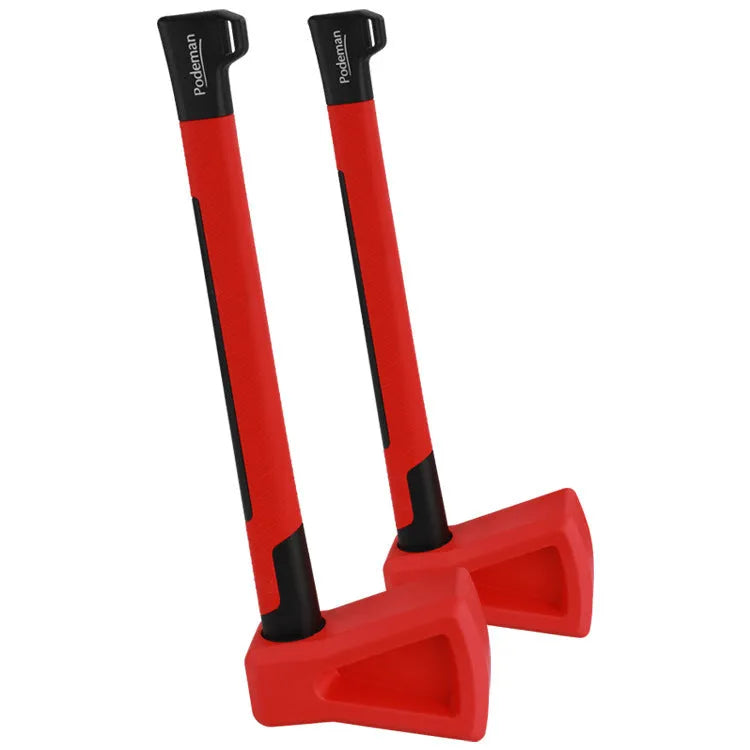 Red plastic home fitness axe muscle trainer on a white background.