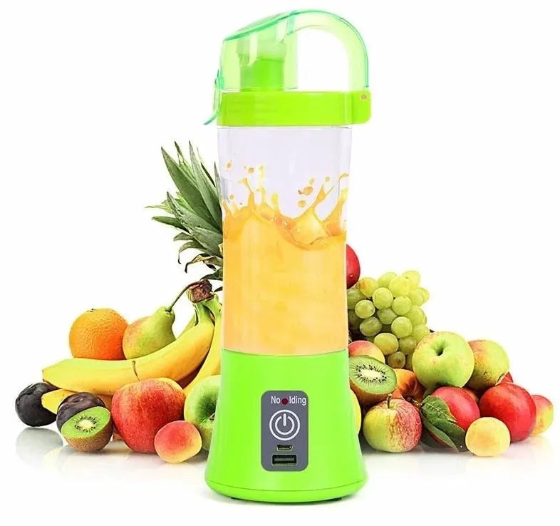 Blue handheld USB rechargeable fruit juicer with 400ml capacity cup
