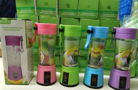 Portable USB rechargeable blender in pink, green, blue, or purple with 380ml cup.