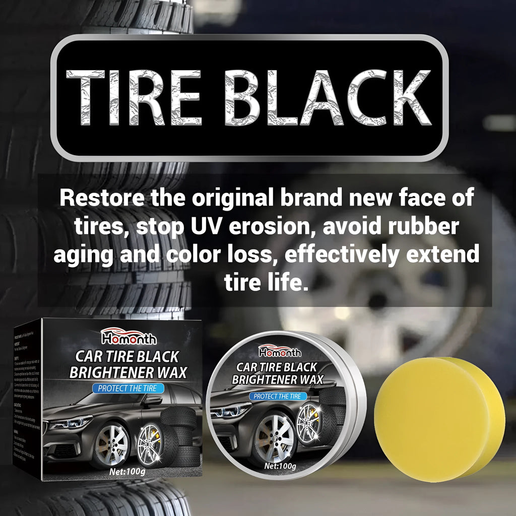 100g car tyre retreading wax in a pot with a white sponge applicator for wheel renovation