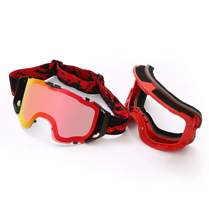 Double-layer anti-fog ski goggles in red frame with red lens film