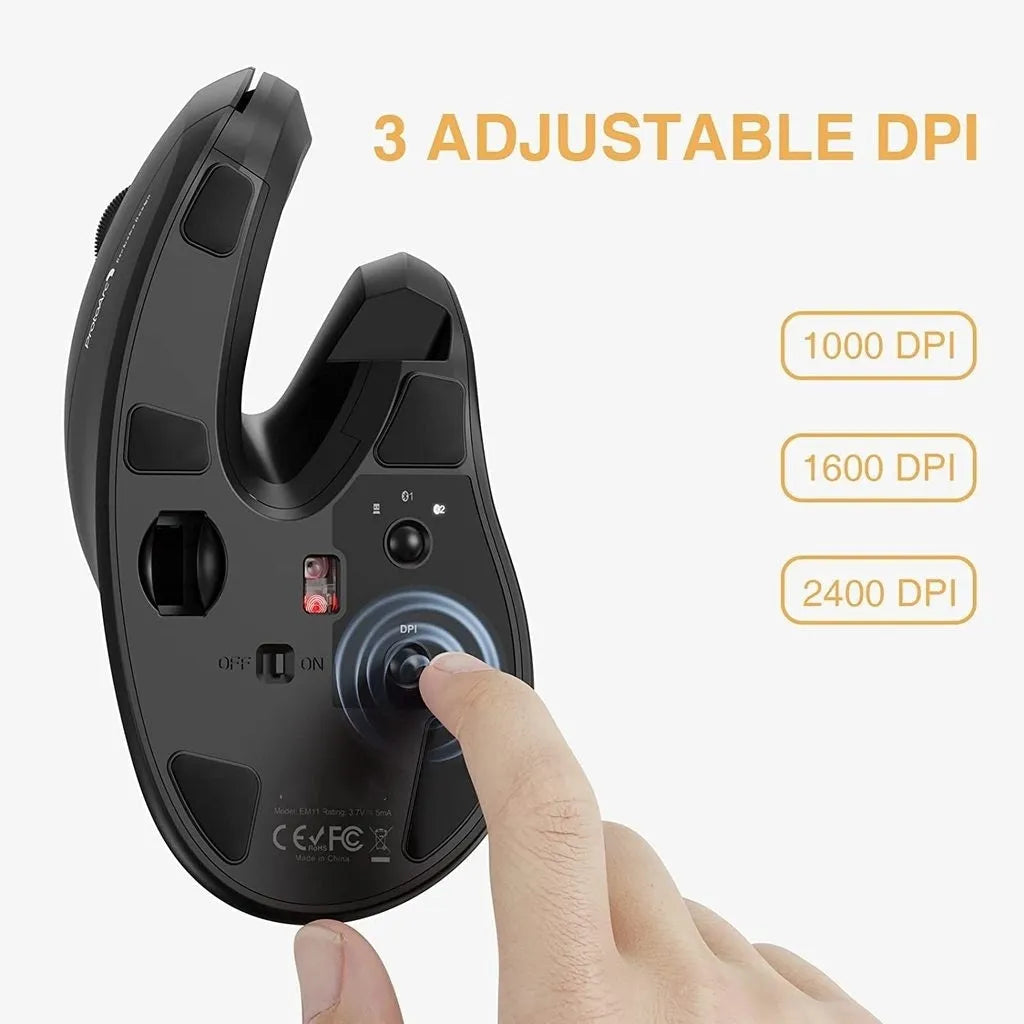 SeenDa black vertical ergonomic wireless mouse with charging cable and adapter