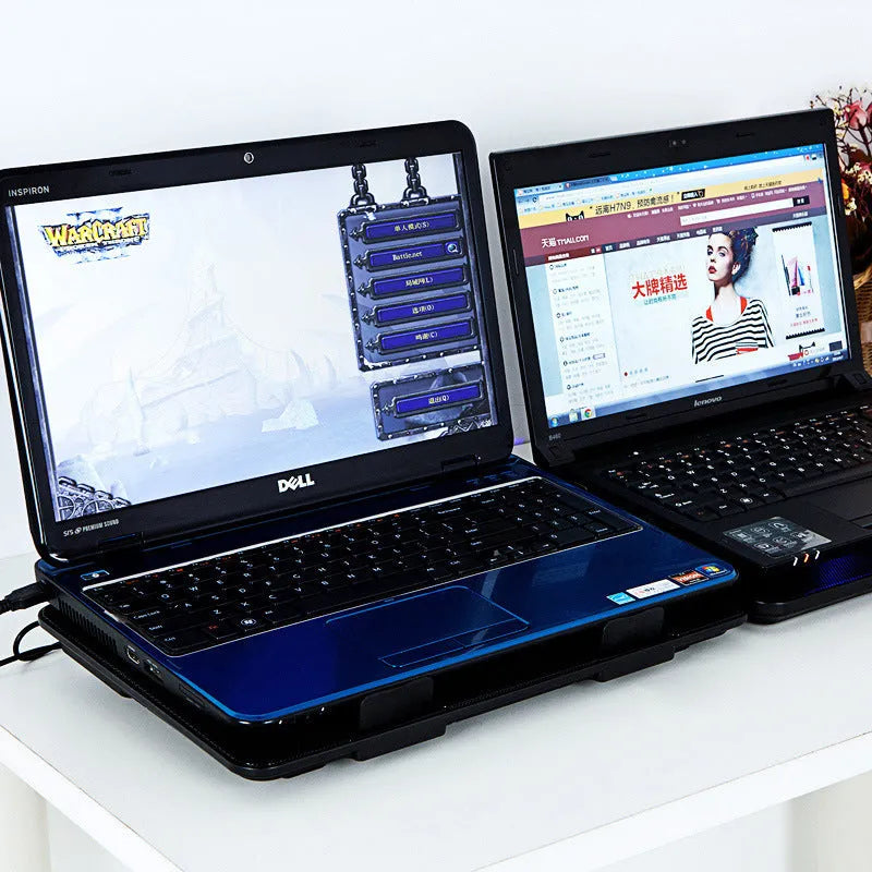 Naju N5 black ultra-thin silent notebook cooler with iron mesh panel and five fans
