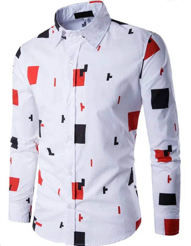 Men's casual long sleeve shirt in white, pure cotton, available in sizes M to 5XL with Asian fit