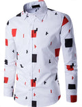Men's casual long sleeve shirt in white, pure cotton, available in sizes M to 5XL with Asian fit