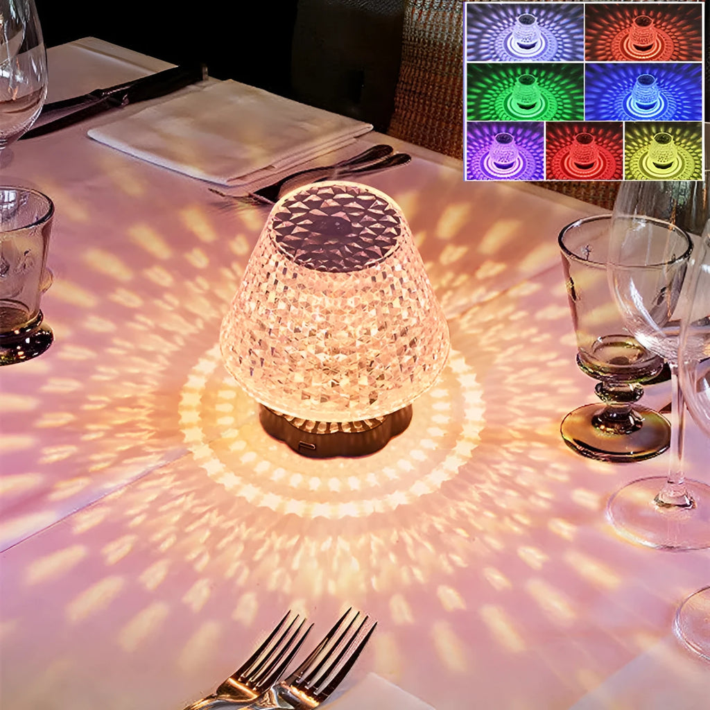 Diamond crystal table lamp with touch sensor base and USB charging