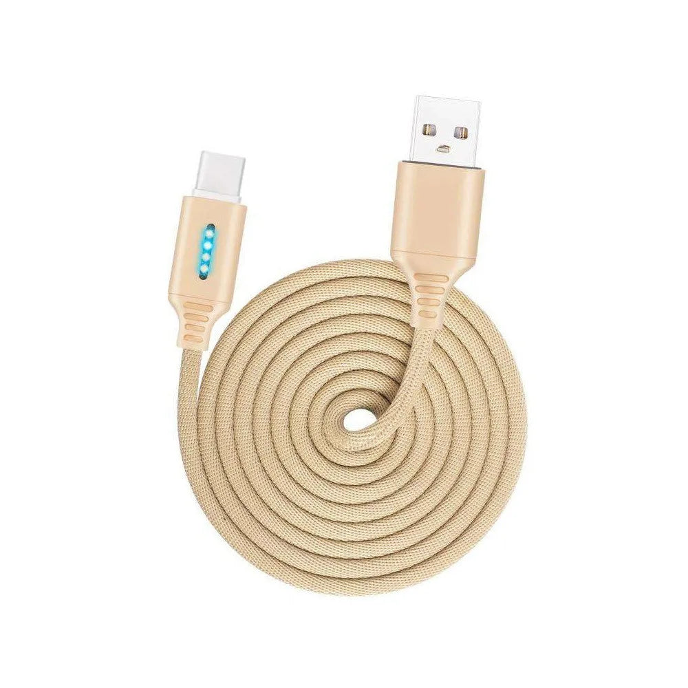 Black fabric weave USB fast charging cable with Android connector, 1 metre long.