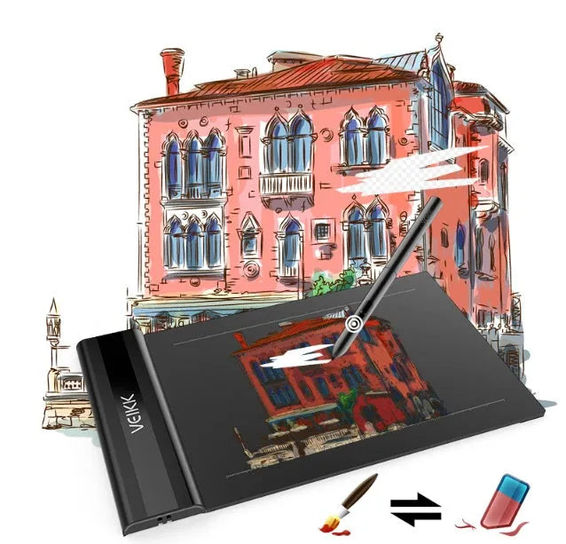 Black S640 graphics drawing tablet with 6x4 inch active area and battery-free P06 passive pen
