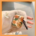 Yellow daisies design on a case for true wireless earbuds compatible with AirPods, light yellow plastic