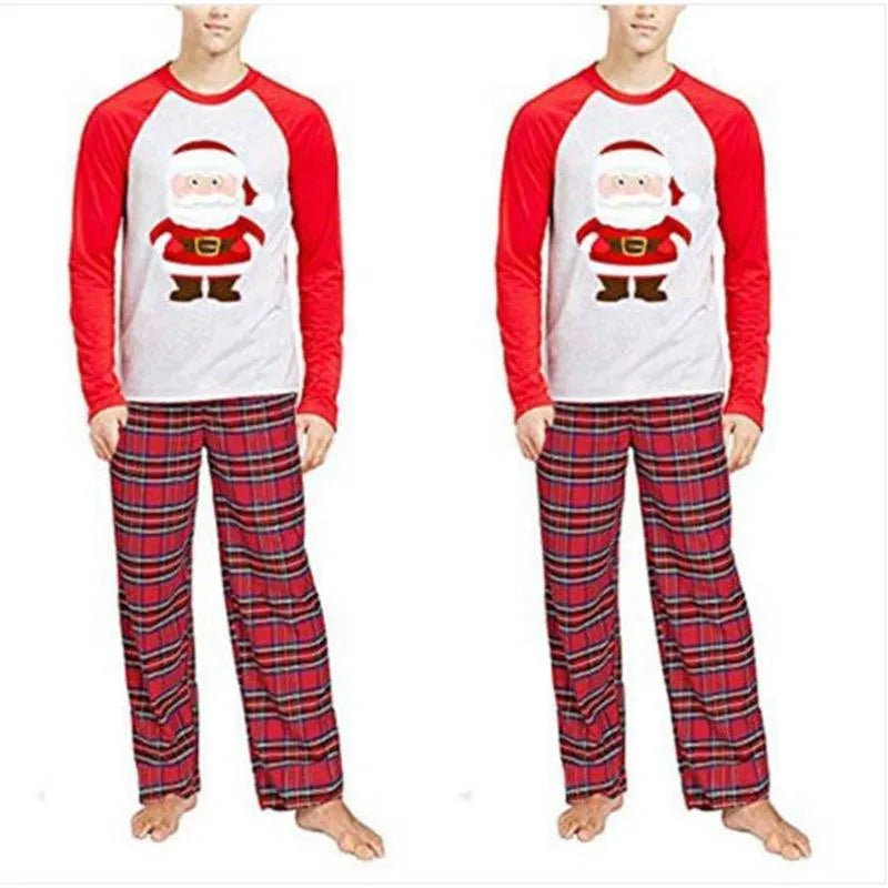 Christmas family matching father and son red cartoon print cotton blend top set
