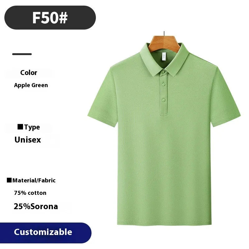 Short sleeve solid colour cotton blend polo shirt for summer business wear, shown in light apricot.