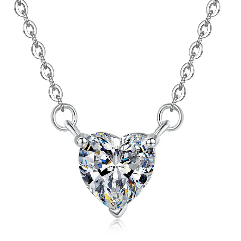 925 silver heart shaped pendant necklace with D colour moissanite stone and adjustable cross chain