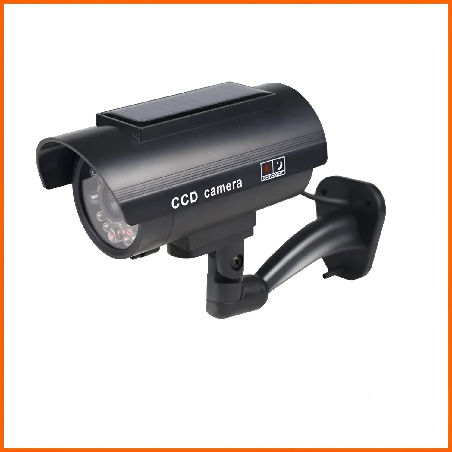 Black solar simulation gun camera with plastic construction for indoor and outdoor security