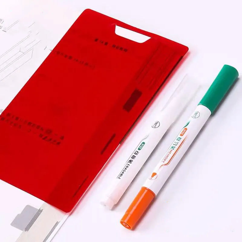 Green erasable highlighter and pen set with a separate eraser on a card pack.