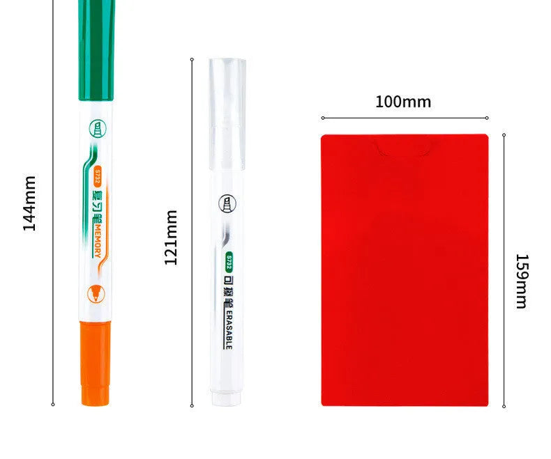 Green erasable highlighter and pen set with a separate eraser on a card pack.