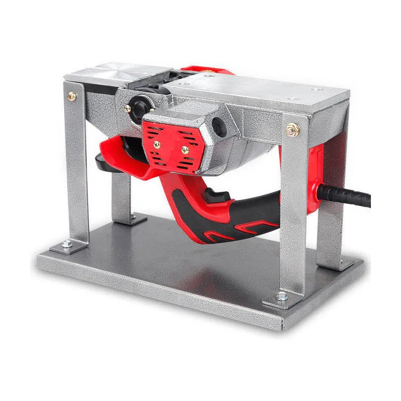 Black iron flip chip bracket stand for a small electric hand planer.