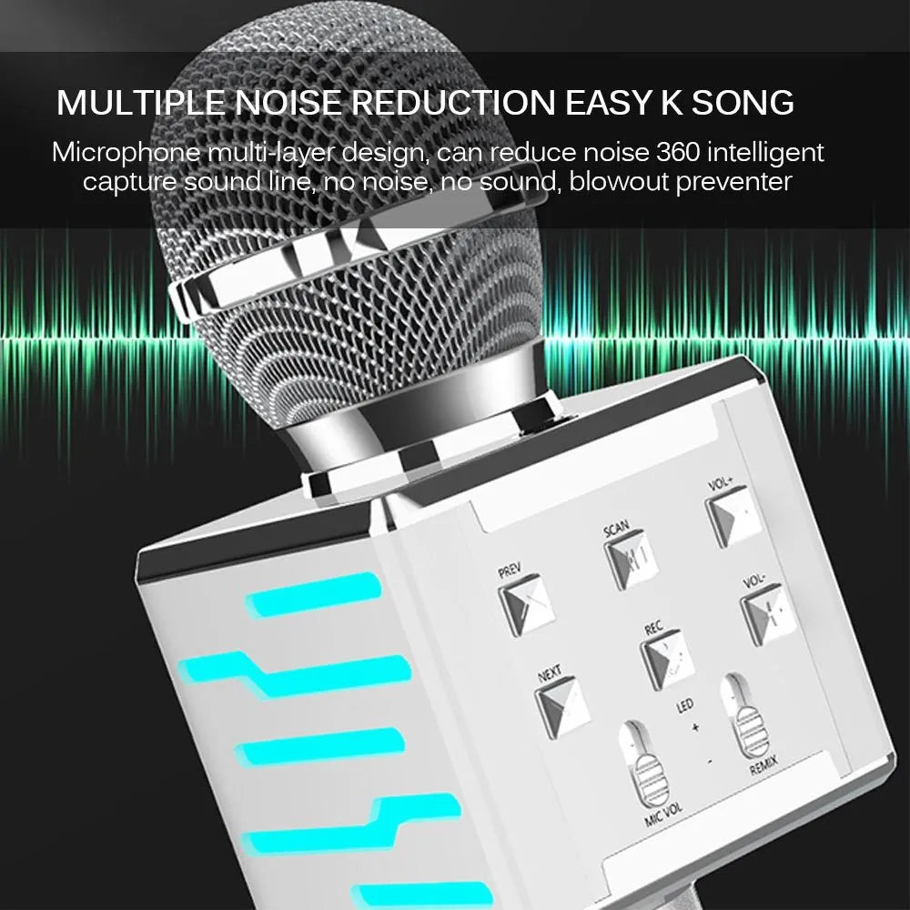 Wireless Bluetooth condenser microphone in gold with super cardioid pattern, 25x8.4x8.4cm