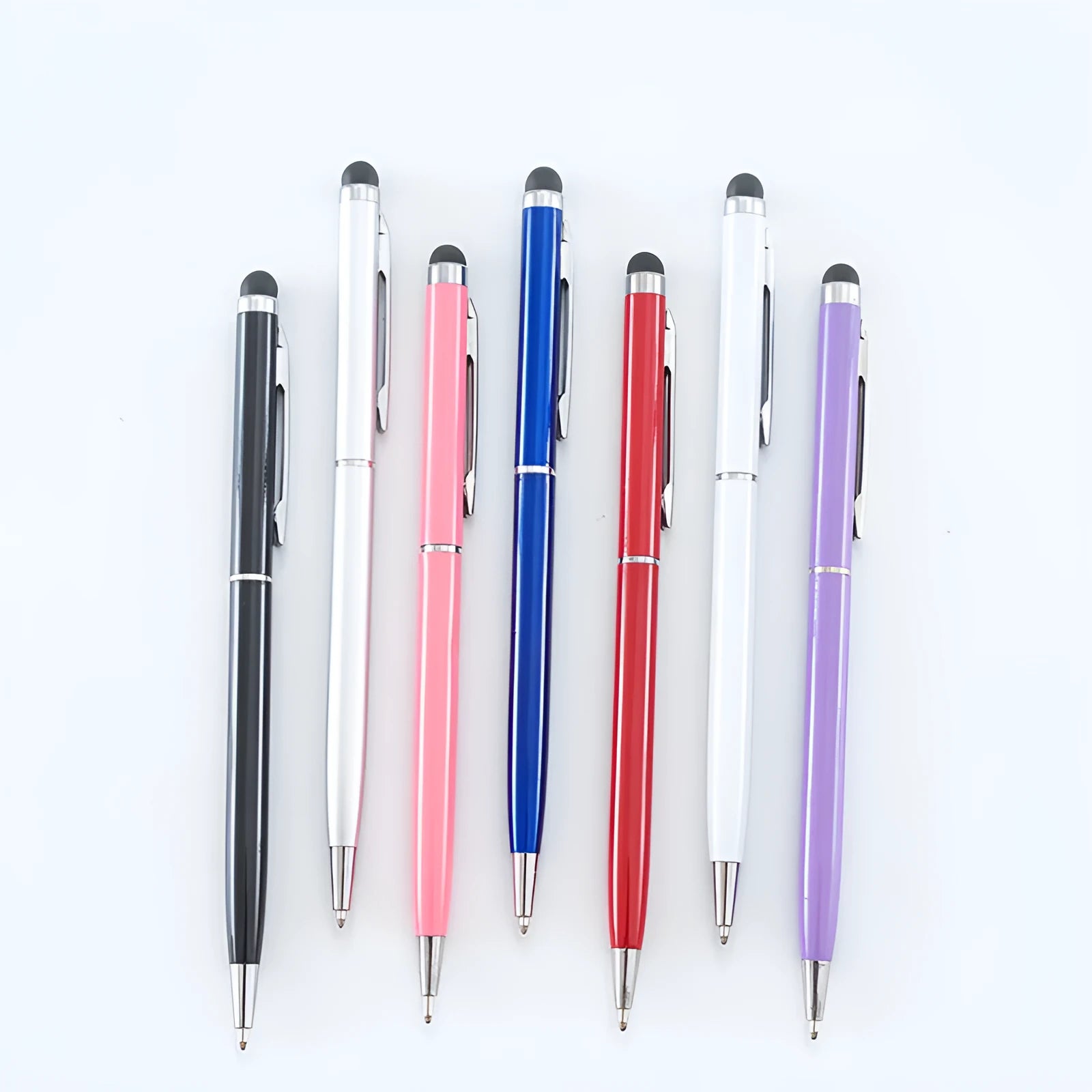 Rotating metal capacitive touchscreen pen with 0.5mm tip in seven colour options