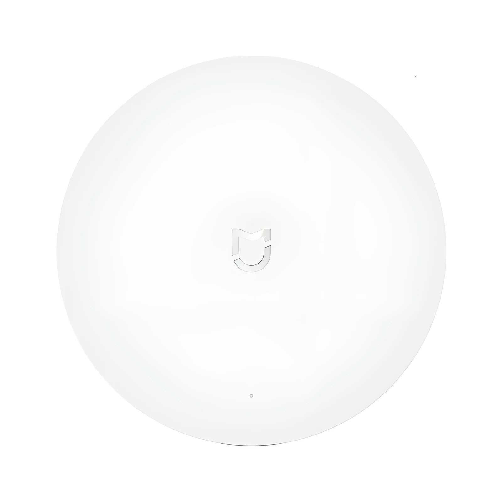 White circular intelligent multimode gateway for smart home remote control, 90mm diameter with UK plug.