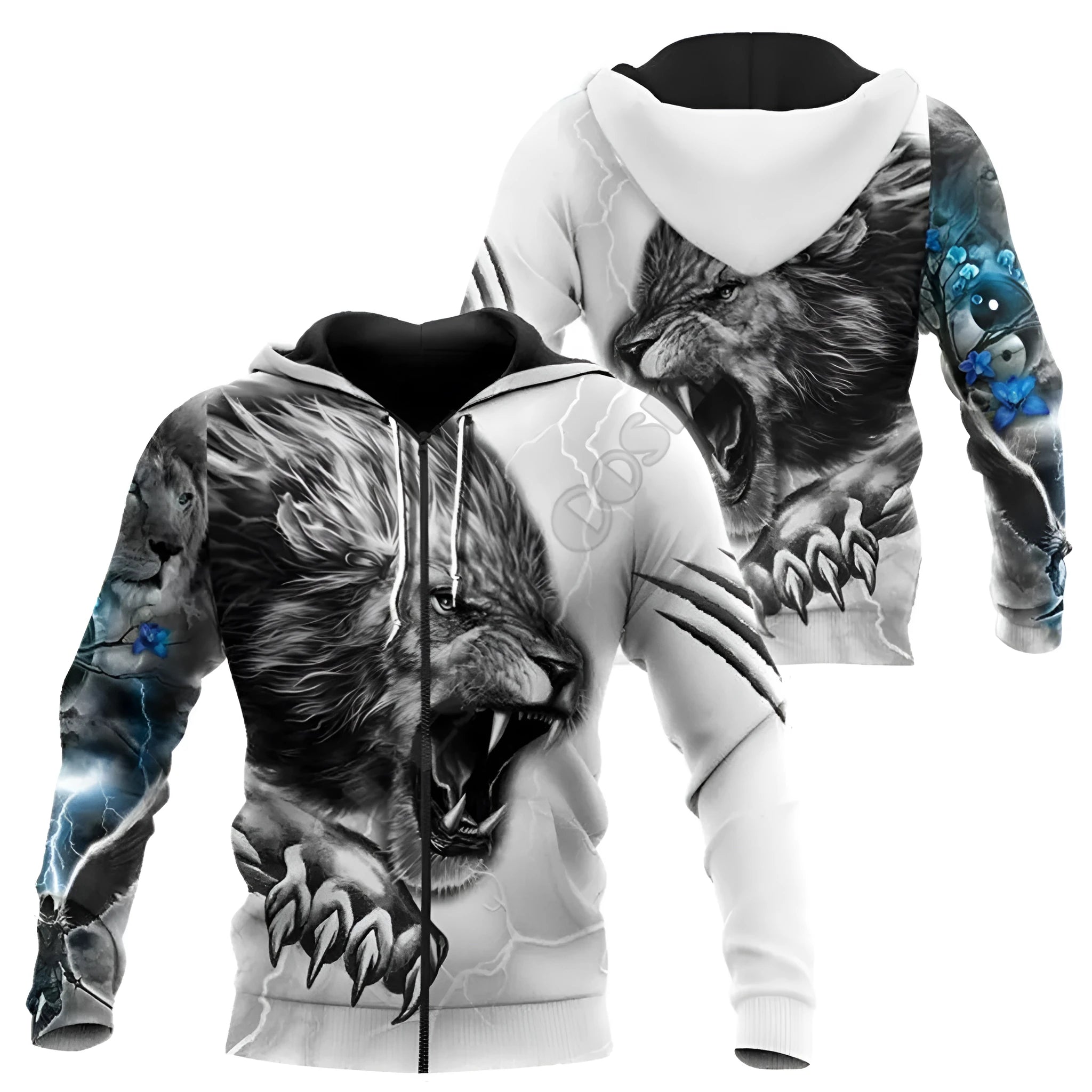 ELON ANIMAL Edition loose fit zip hoodie with printed design and patch pocket
