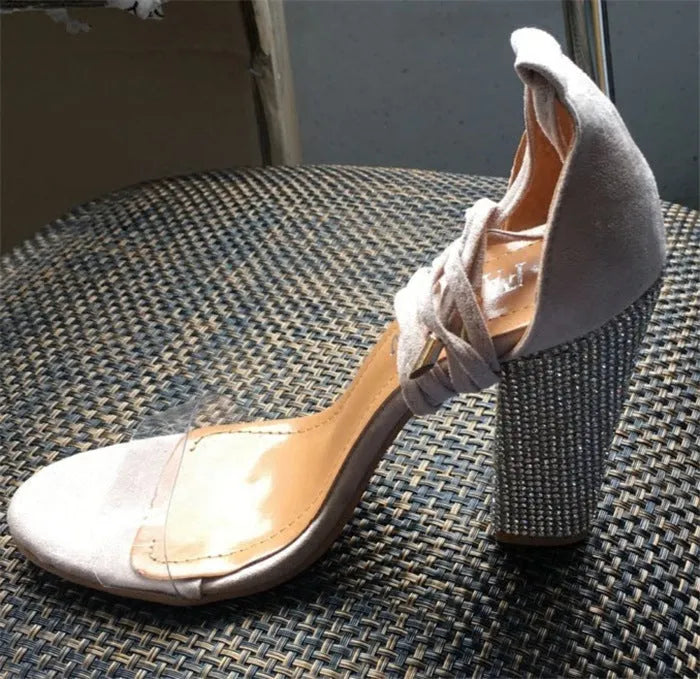 Plastic high heel shoes with pointed toe in black and gold colour options