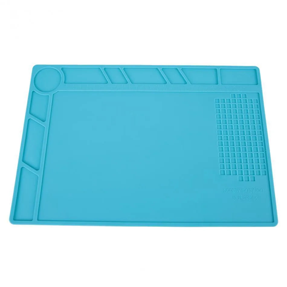 Blue silicone watch repair table mat with smooth non-slip surface for organising small components