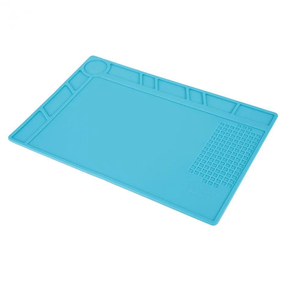 Blue silicone watch repair table mat with smooth non-slip surface for organising small components