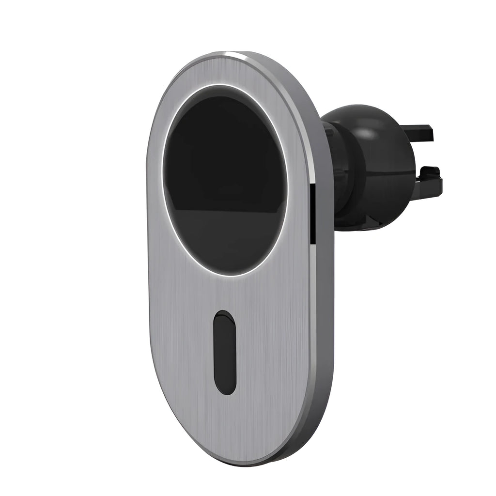 Grey aluminium alloy magnetic wireless car charger for Apple iPhone Magsafe compatible