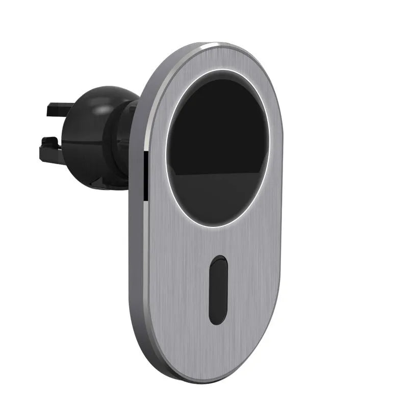 Grey aluminium alloy magnetic wireless car charger for Apple iPhone Magsafe compatible