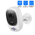 White dome-style indoor battery security camera with infrared LEDs for night vision