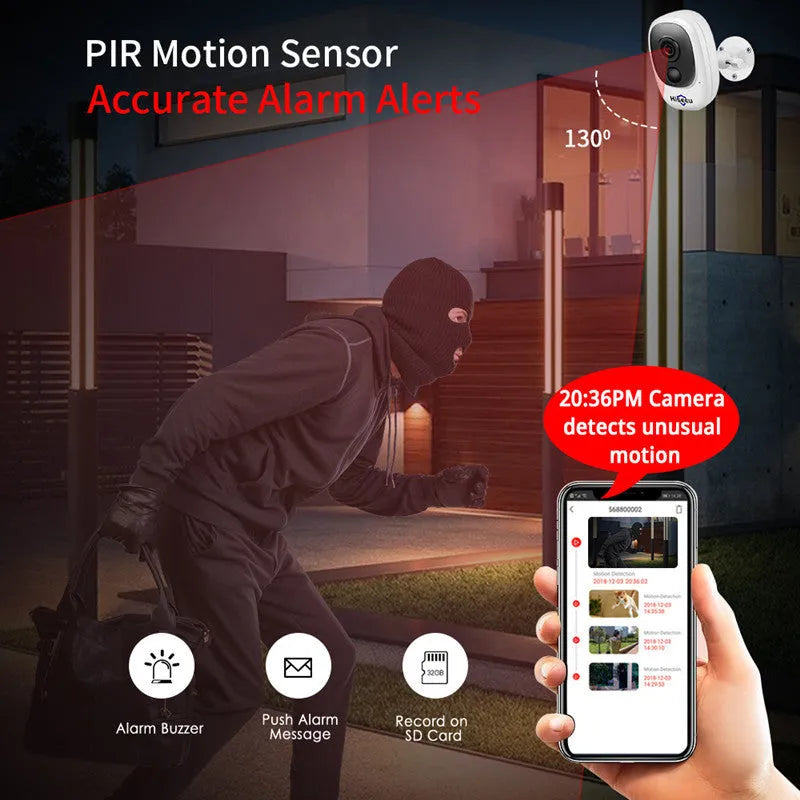 White dome-style indoor battery security camera with infrared LEDs for night vision