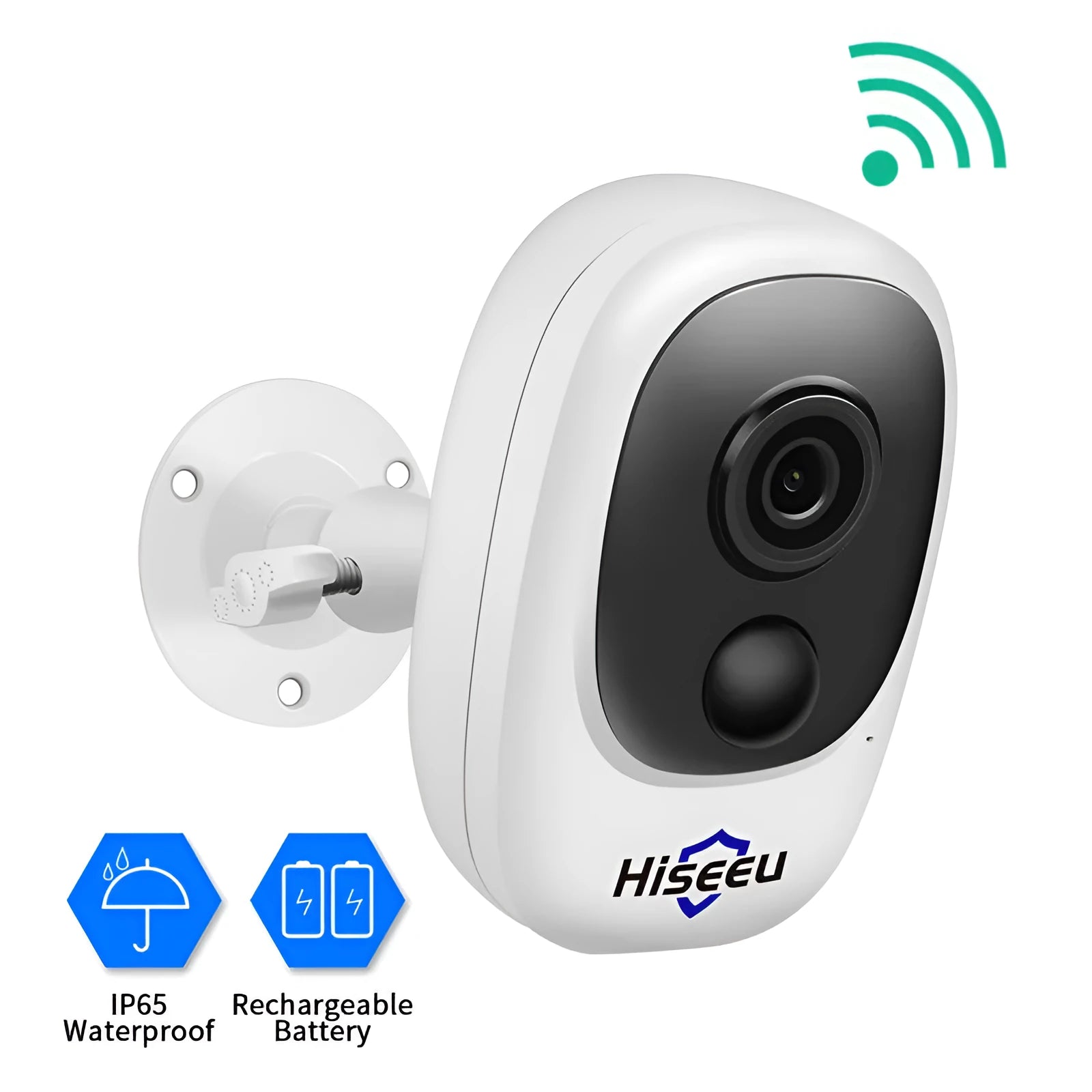 White dome-style indoor battery security camera with infrared LEDs for night vision