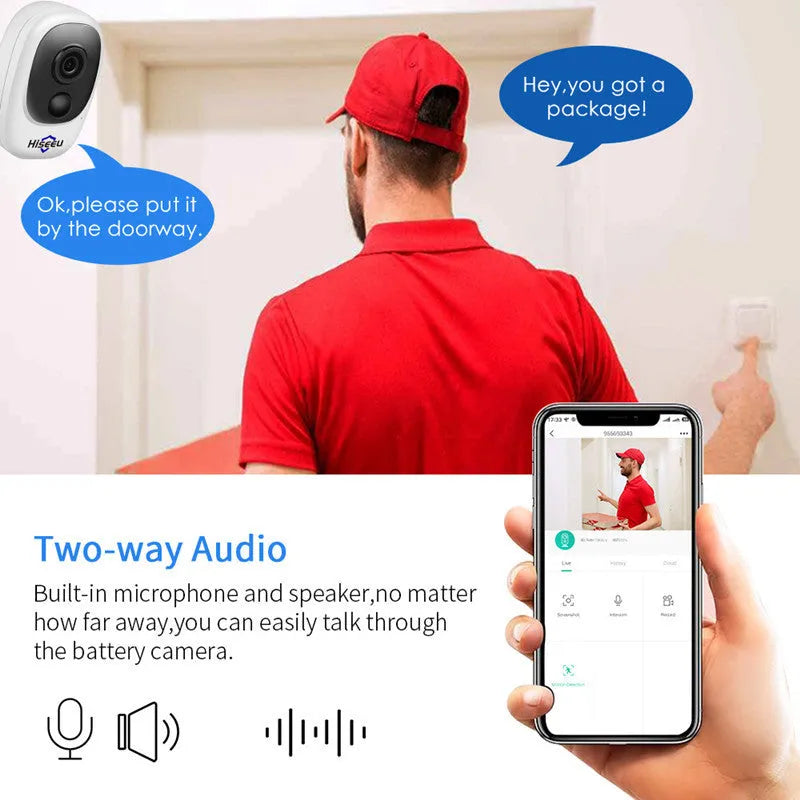 White dome-style indoor battery security camera with infrared LEDs for night vision