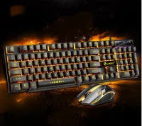Limei Gtx300 white and black wired mechanical gaming keyboard and mouse set on a desktop.