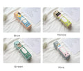 Korean cartoon style rolling pencil case in blue, green, pink, and yellow cat designs