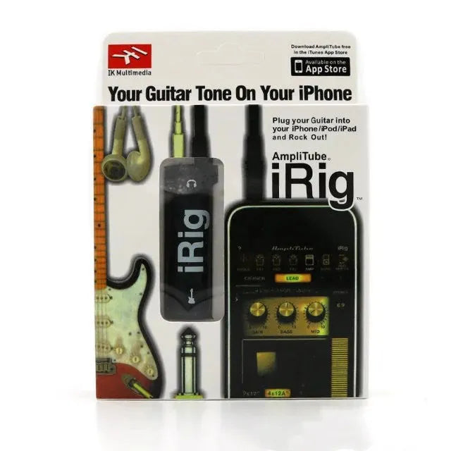 Black guitar tuner audio interface for iPhone iPad iPod with instrument cable