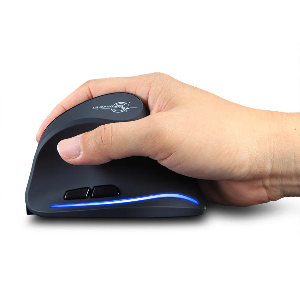 Wireless charging vertical gaming mouse F35 in black with six buttons and USB receiver