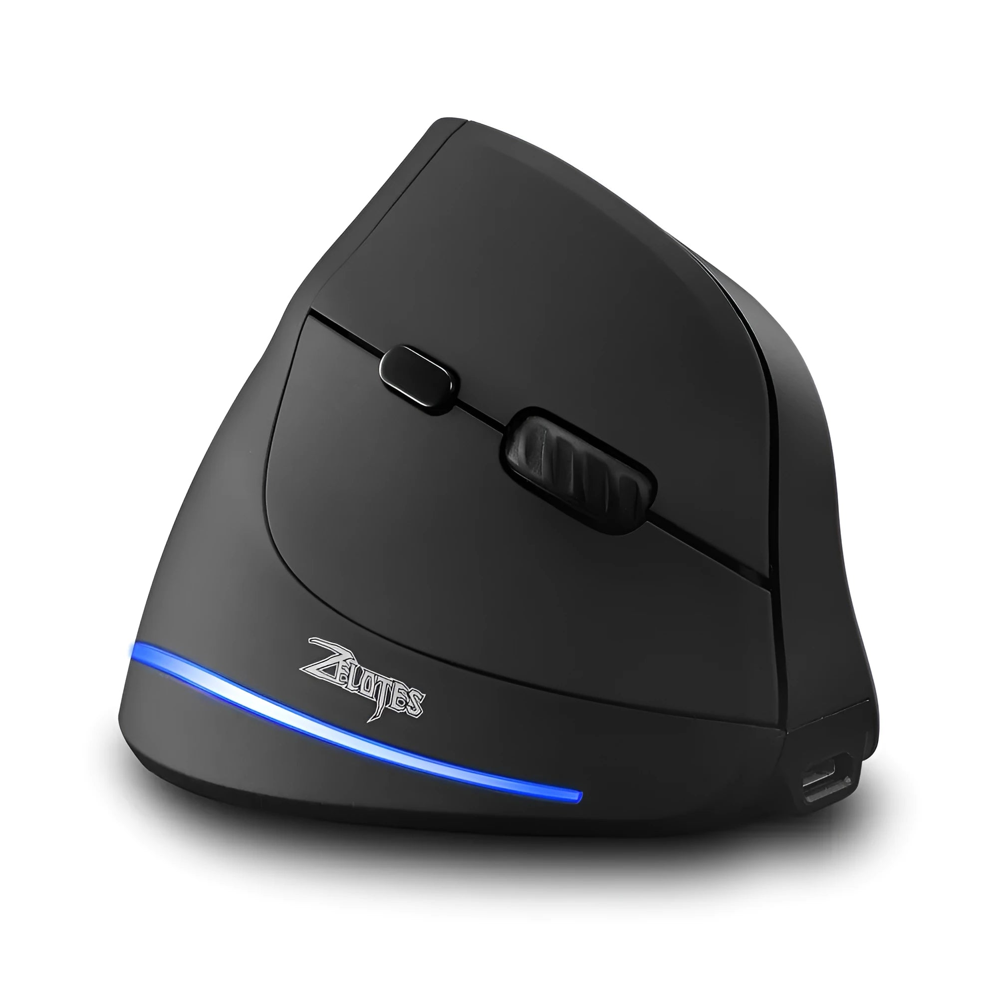 Wireless charging vertical gaming mouse F35 in black with six buttons and USB receiver