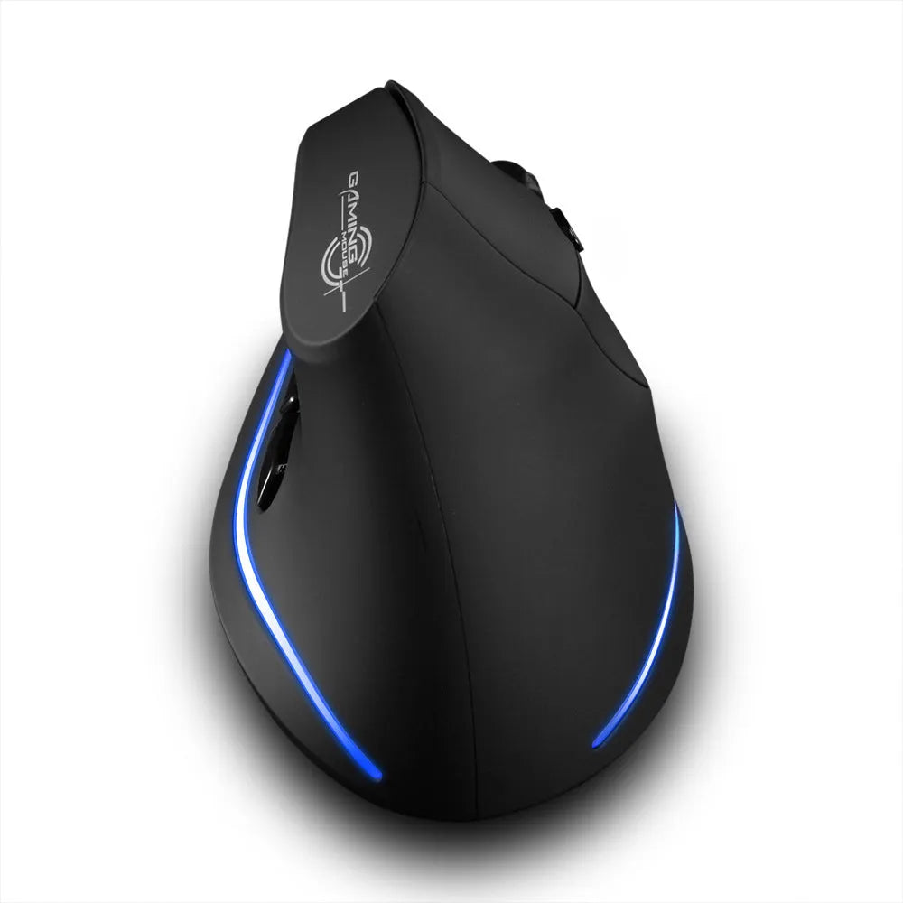 Wireless charging vertical gaming mouse F35 in black with six buttons and USB receiver