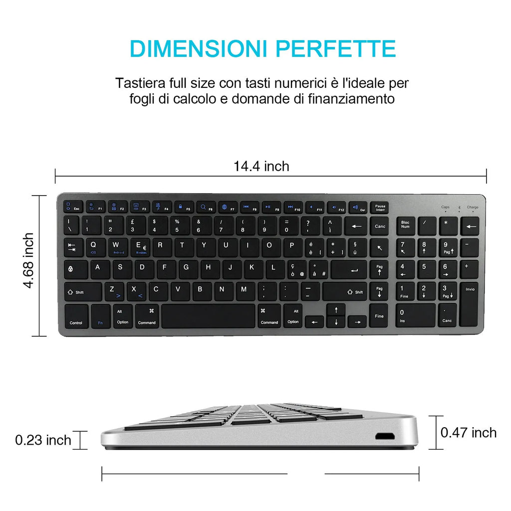 Ultra-thin white Bluetooth keyboard next to a tablet showing wireless connectivity.