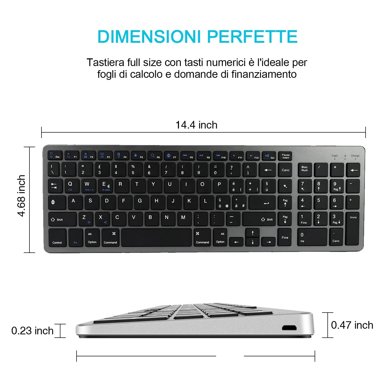 Ultra-thin white Bluetooth keyboard next to a tablet showing wireless connectivity.