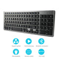Ultra-thin white Bluetooth keyboard next to a tablet showing wireless connectivity.