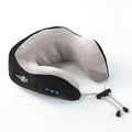 Electric neck massager U-shaped pillow in blue with memory foam and USB charging cable for shoulder relief