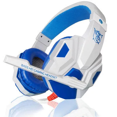 PC780 head-mounted gaming headphones with microphone in black and blue colour scheme.